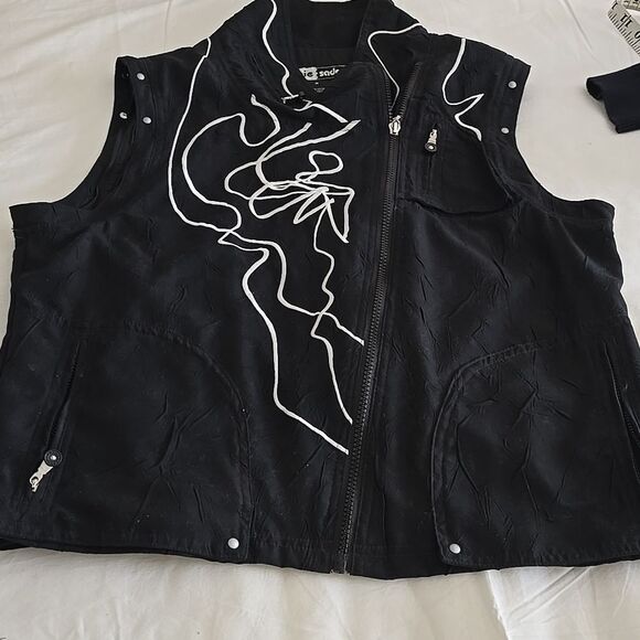 Jamie Sadock Black Hybrid Vest/Jacket with White Embroidered Accents M - Picture 8 of 11